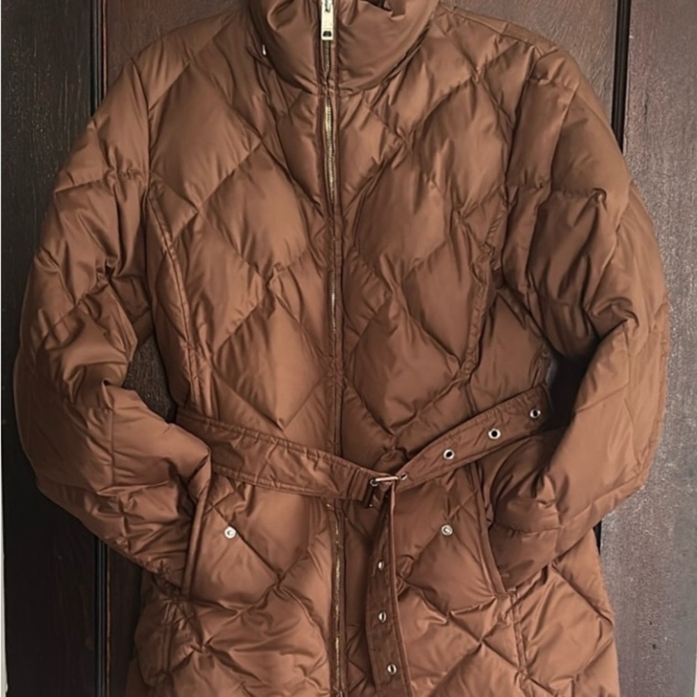 BURBERRY London Cognac Quilted Puffer Jacket w/ Traditional Plaid-M